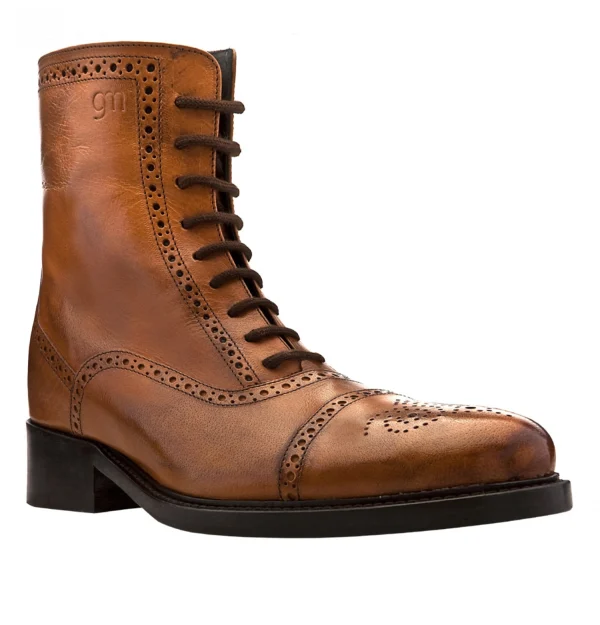 Cognac - Elevator Boots in Full Grain Leather from 2.4 to 4 inches