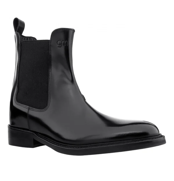 Chelsea Black - Elevator Boots in Brushed Leather from 2.4 to 3.1 inches