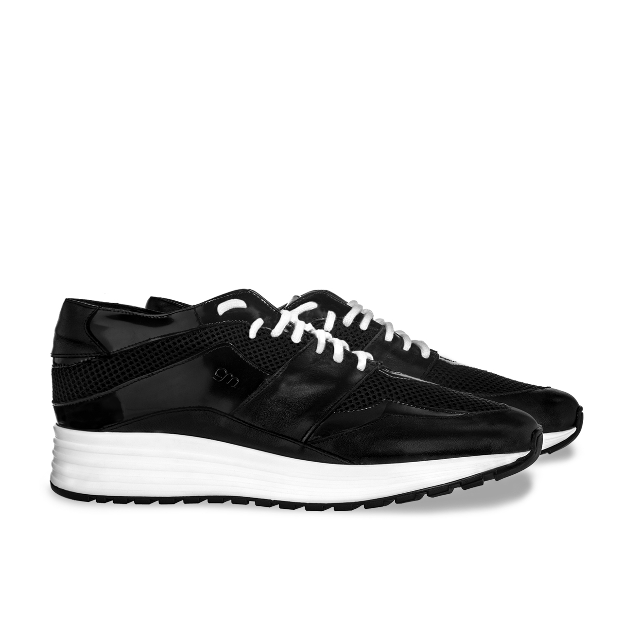 Varenne Black - Elevator Sneakers in Leather/fabric mix from 2.4 to 3.1 inches