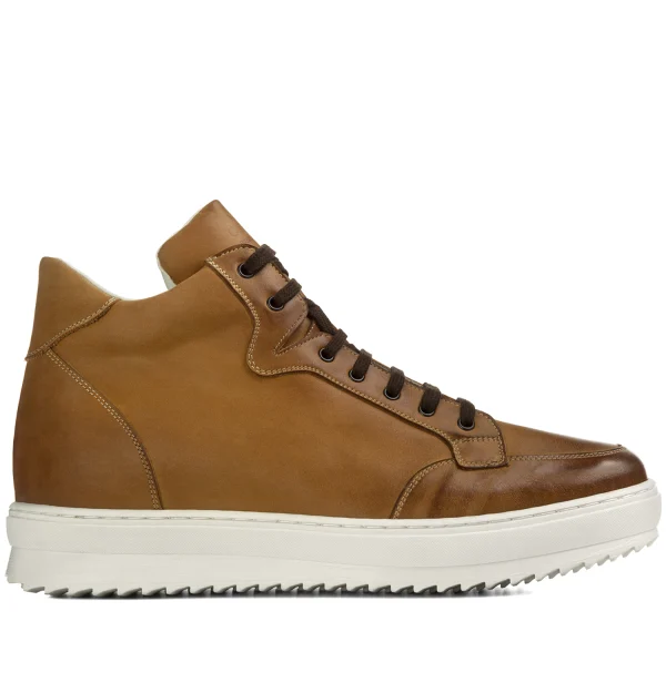 San Salvario - Elevator Sneakers in Hand Buffered Leather from 2.4 to 4 inches