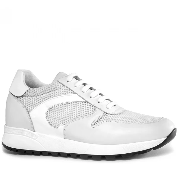 White Sand - Elevator Sneakers in Leather/fabric mix from 2.4 to 3.1 inches
