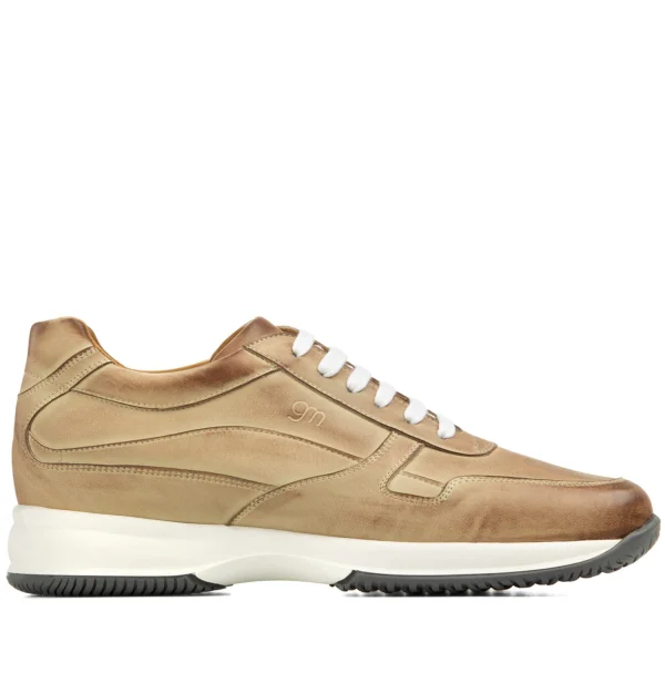 Dubai W - Elevator Sneakers in Hand Buffered Leather from 2.4 to 4 inches